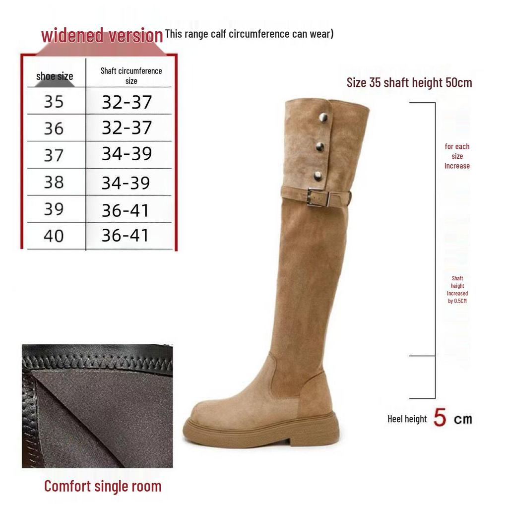 Women's Plus Size Over-the-Knee Slimming Knight Boots - Thick-Soled, Large Calf, Autumn/Winter
