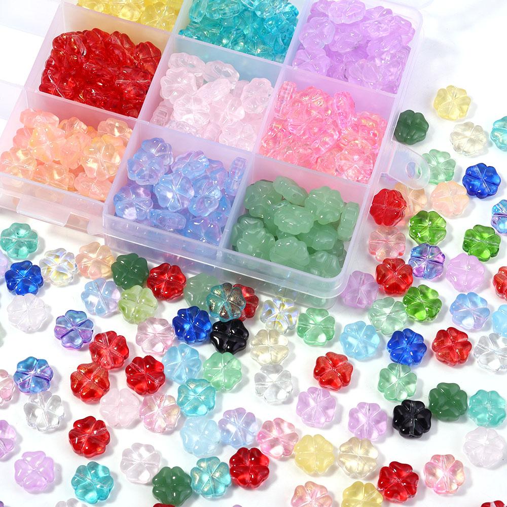 50pcs/lot 10mm Colorful Four-leaf Clover Shape Lampwork Beads For Jewelry Making Loose Spacer Glass Beads DIY Bracelet Earrings