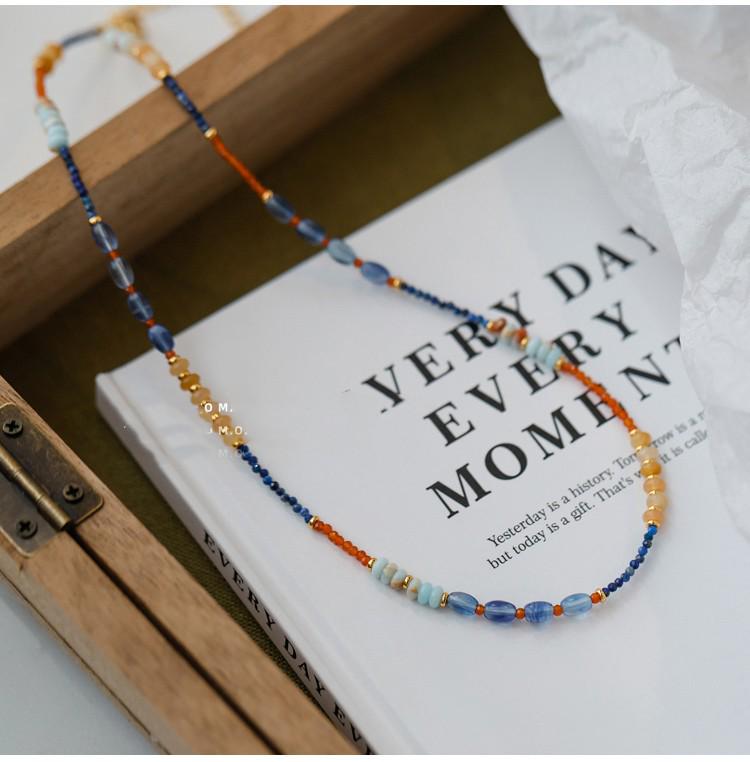 Náhrdelník z lapisu lazuli inspirovaný Dunhuangem: Modrý a oranžový inkoustový řetízek na klíční kost v čínském stylu