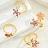 4 Stück Schönes Rosa Rosenblüten Verstellbares Ring Set Mode Falsche Perle Diamant Dekor Fünfblättrige Blumige Ringe Für Damen Schmuck Geschenk