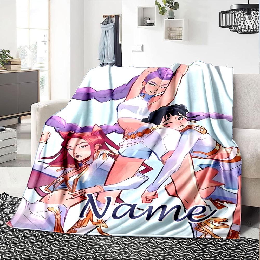 Customizable KPop Demon Hunters5 Throw Blanket – Personalized Name, All-Season Cozy Snug Blanket, Machine Washable, Personalized Blanket