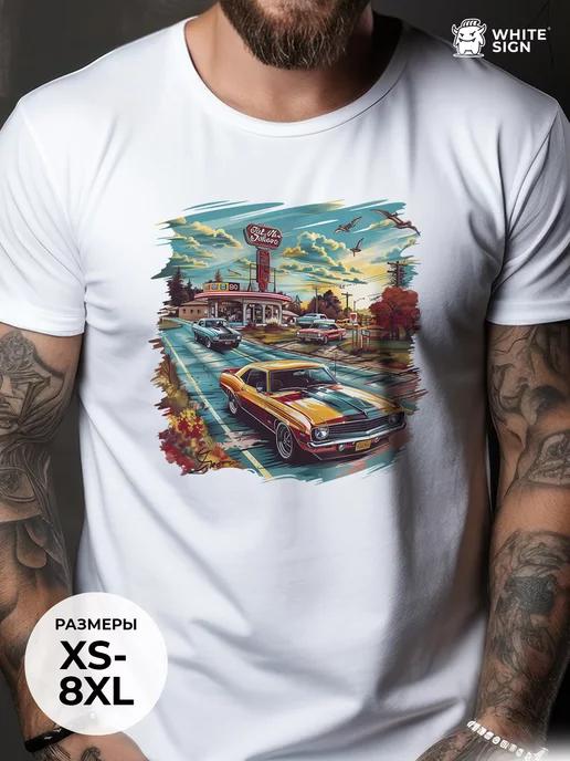 Oversized summer T-shirt with  Mustang  print 4XL