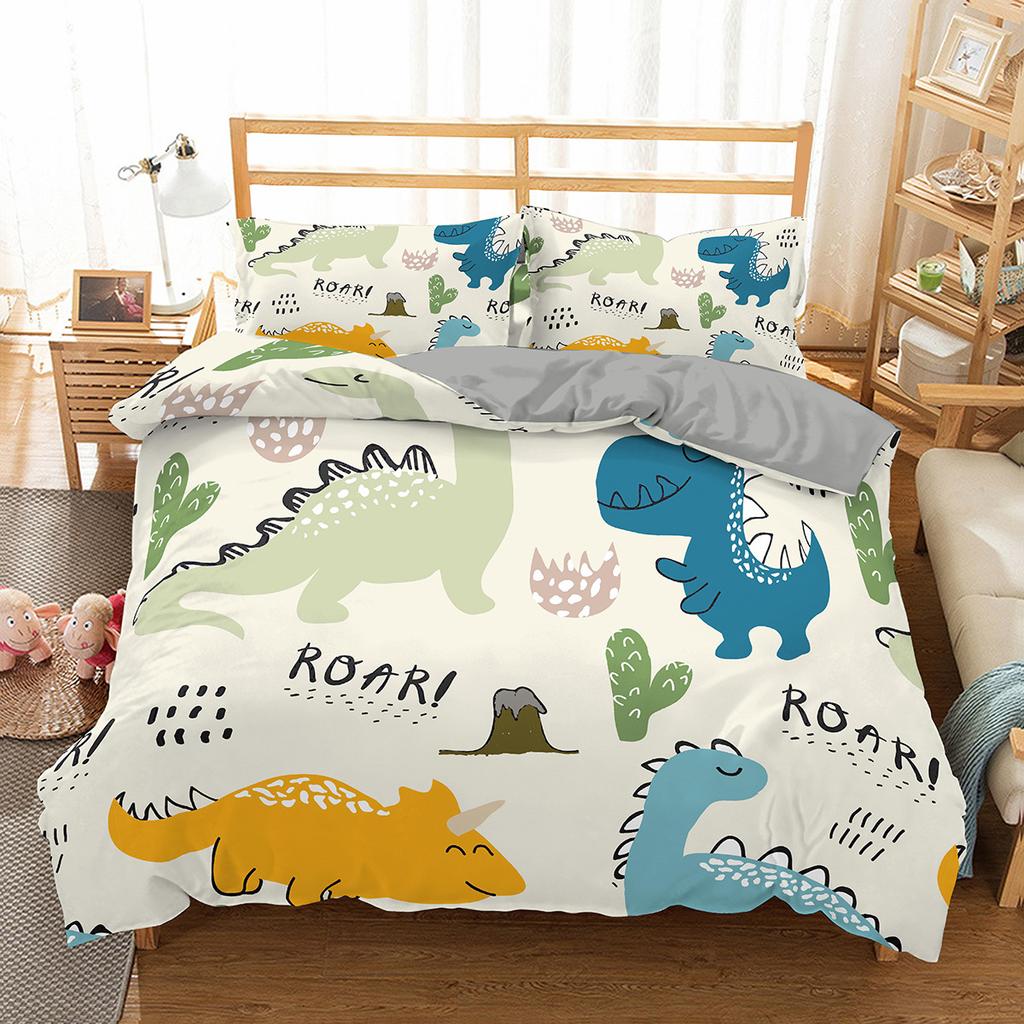 3D Print Dinosaur Paradise Quilt Cover Set For Kids, Blue And White Duvet Cover,Full Soft Bedding Set With Pillowcases,Cartoon