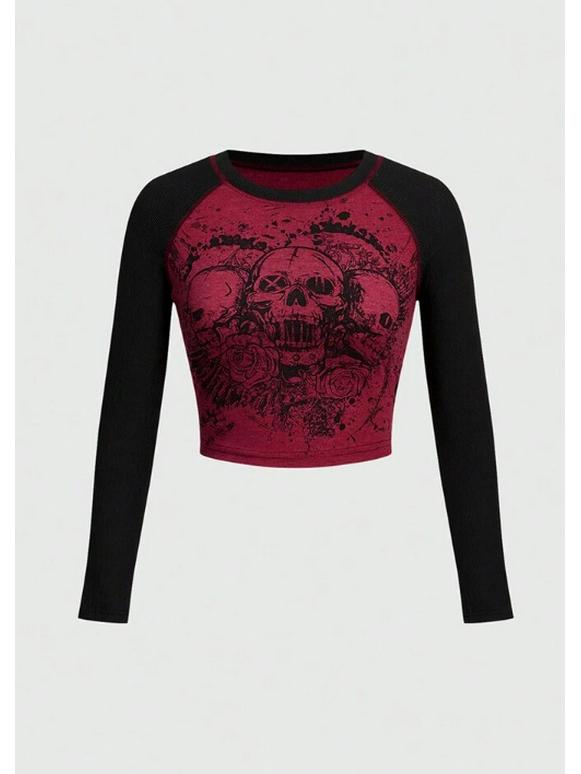 2026 Autumn/Winter Retro Street Style Y2K Printed Slim Fit Women's Tops