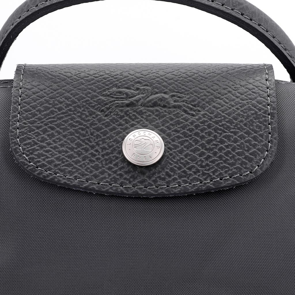 Longchamp Le Pliage Green 17 Solid Color Short Handle Zipper Snap Leather Trim Makeup Bag Tote Women bags Graphite-Gray 34175919P66
