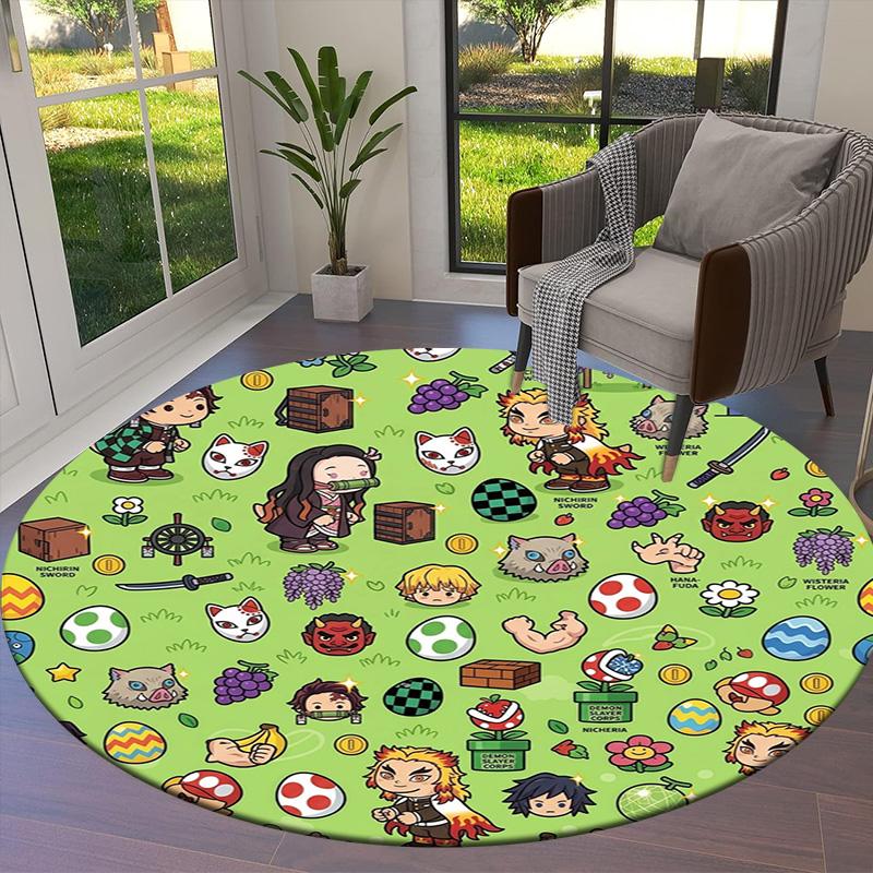 Demon Slayer Round Area Rug Carpet Rug For Living Room Bedroom Sofa Playroom Decor Nonslip Floor Mat