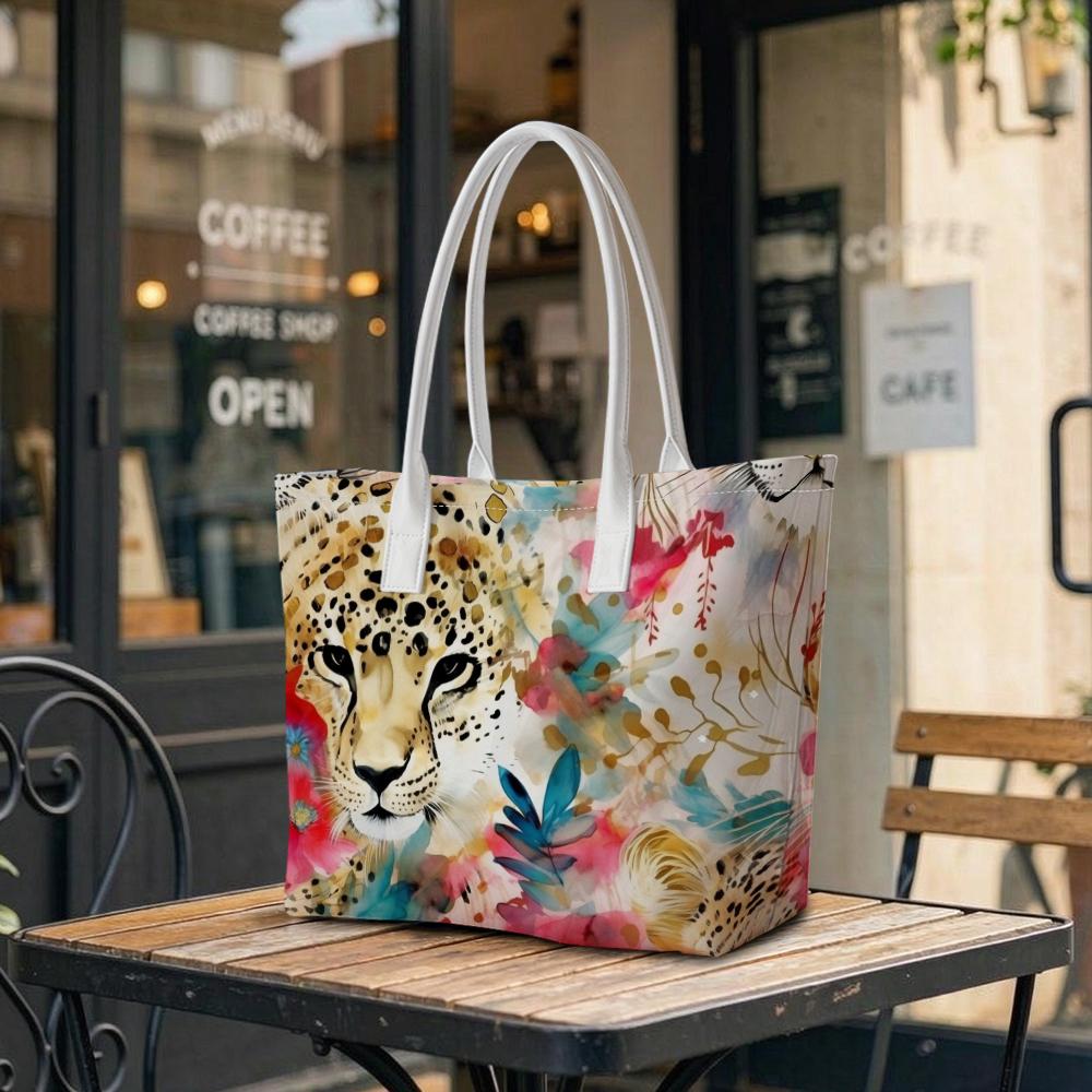 Watercolor Leopard Print Women Tote Bag Fashion Large Capacity Daily Carry Shoulder Bag For Shopping Work Travel