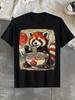 100 Cotton Summer Unisexs Casual Fashion Fun Red Panda Eating Lamian Noodles Printed Loose Round Neck Short Sleeve Tshirt