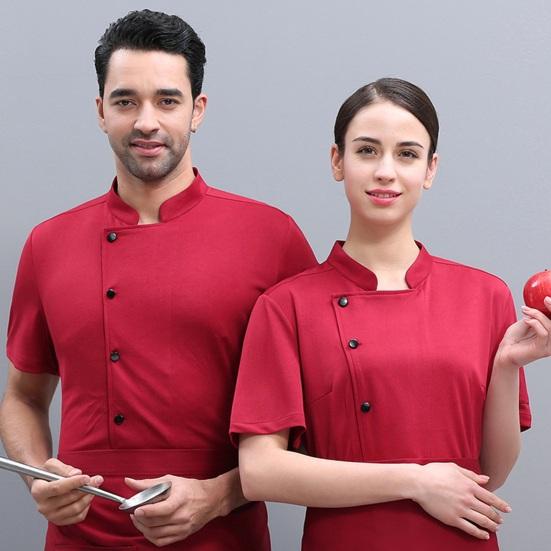 Unisex Chef Shirt Kitchen Single-breasted Short Sleeve Stand Collar Stain-resistant Loose Kitchen Bakery Restaurant Canteen Waiter Top Cook Uniform