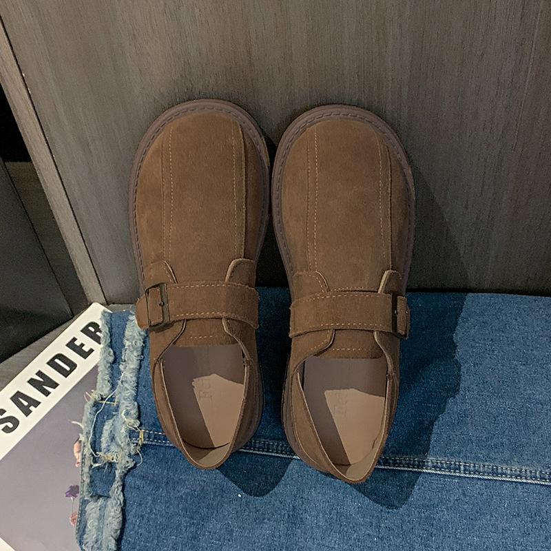 Leder zwei Schuhe Damen Herbst neu vielseitig Retro ein Pedal dick Absatz einzelne Schuhe