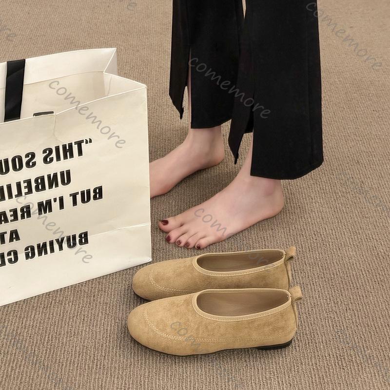 Fashion Comemore Women Flats Casual Retro Round Head Loafers Shoes Women Solid Suede Slip On Ladies Single Shoes Soft-soled Mocasines