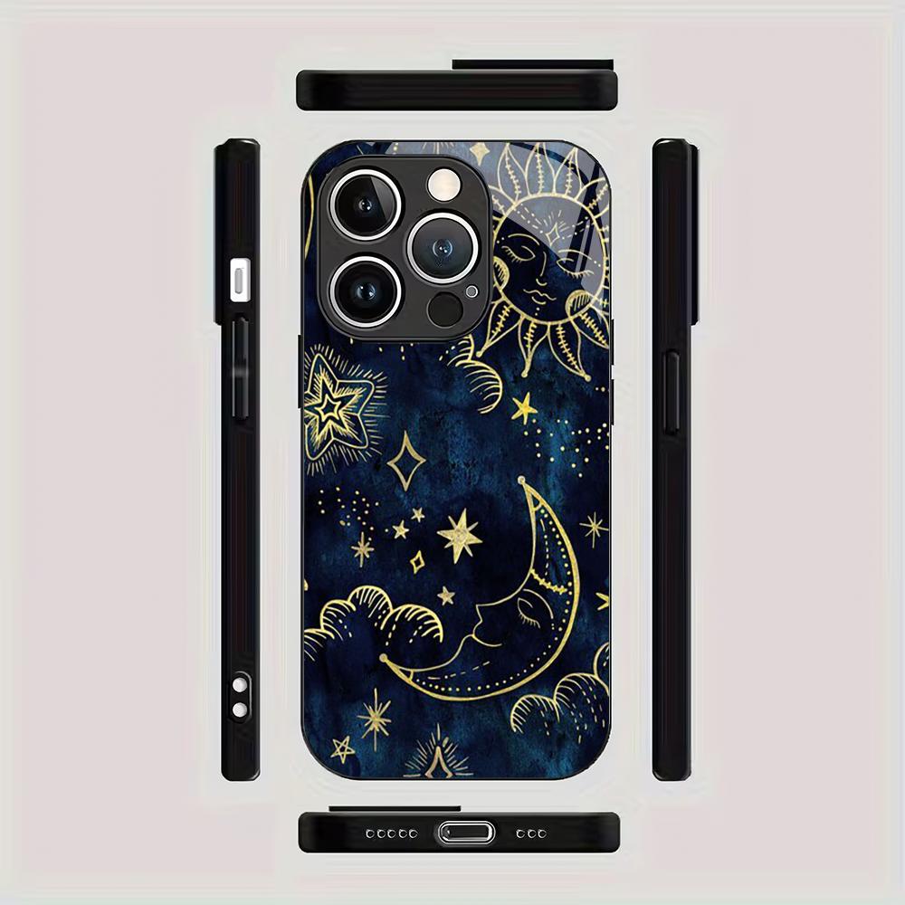 Sun Moon Star tempered glass mobile phone case suitable for iPhone 17/16/15/14/13/12/11ProMax all-inclusive anti-fall back cover