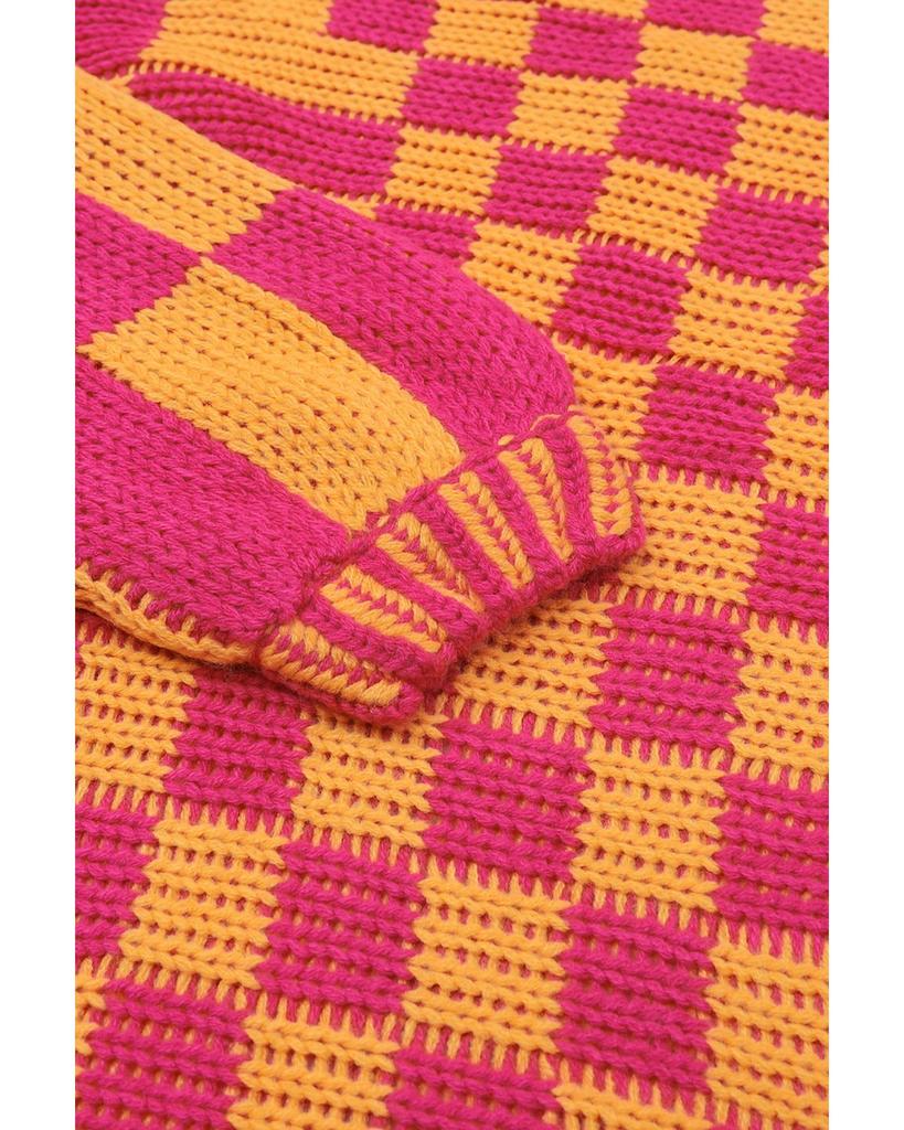 Azura Exchange Open Front Mixed Checkered Pattern Knit Cardigan