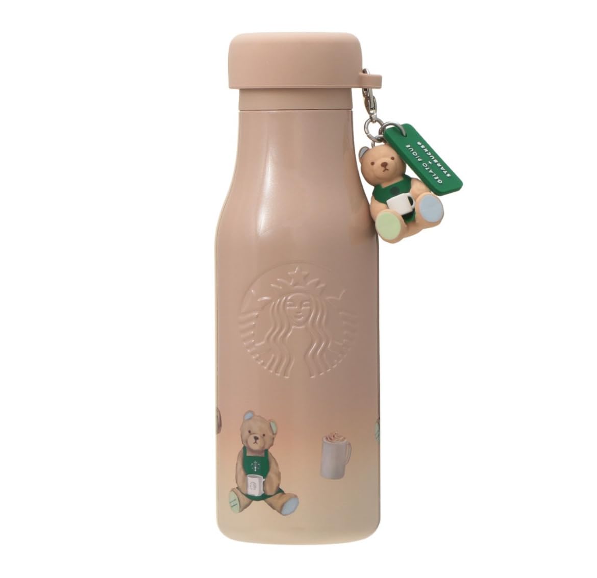

Бутылка из нержавеющей стали STARBUCKS Gela Pique с крышкой и брелоком в виде медведя, мокко-бежевый, 473 мл, с брелоком Gela Pique