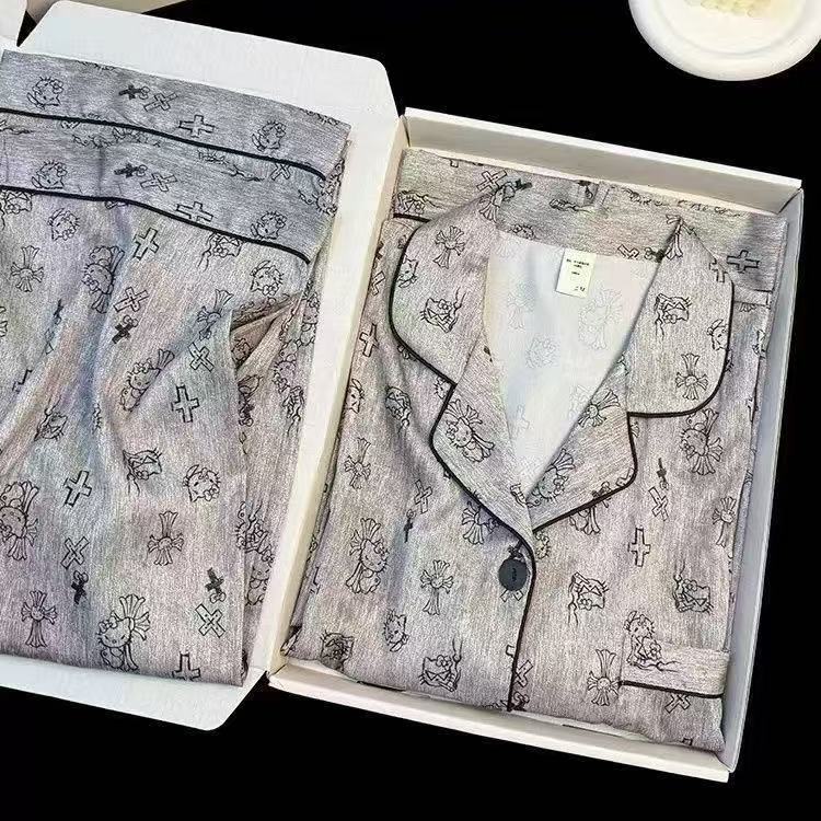 New Women Ice Silk Pajama Set,Long Sleeve Long Pants Loungewear