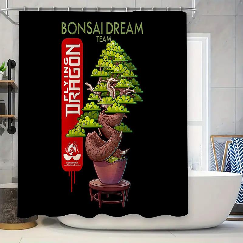 Japanese Bonsai Tree Shower Curtain Zen Garden Nature Forest Landscape Bathroom Decor Japanese Style Washroom Hanging 90x180cm