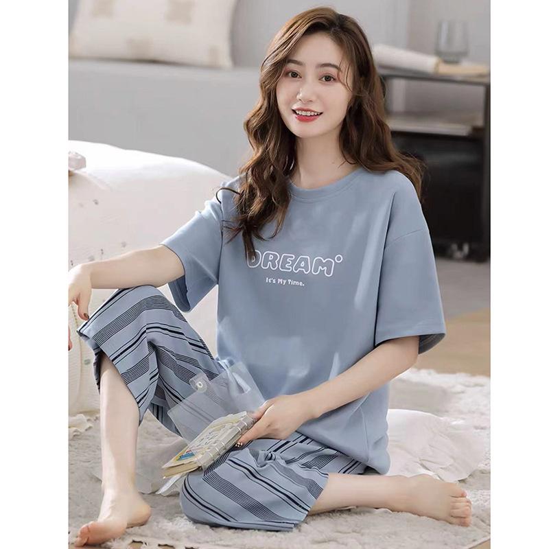 Women's Summer Short-sleeved Seven Pants Homewear Two-piece Suit