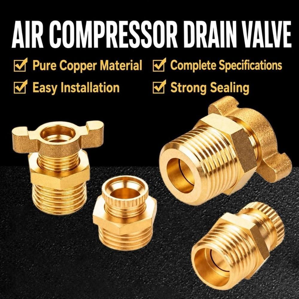 Male Thread Air Compressor Drain Valve Hand-Turn Brass Drain Cock New Air Compressor Drain