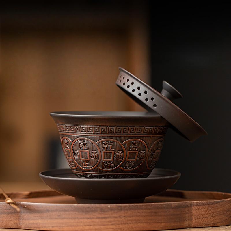Jianshui Clay Purple Pottery Gaiwan Ceramic Handmade Household Kung Fu Tea Set Tea Bowl Tea Cup Tea Maker Tea Ceremony