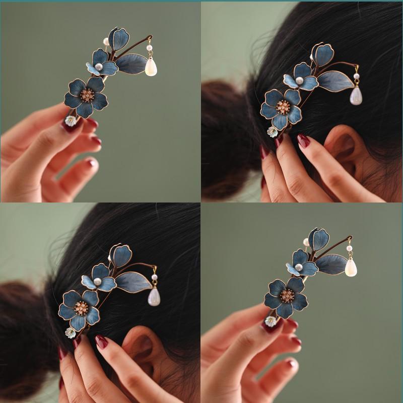 Handmade Chinese Style Silk Velvet Flower Hair Clip Women Side Bangs Decorative Accessory