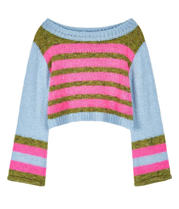Youth Bath Color Stripe Cropped Knit_Pink Mix/Free