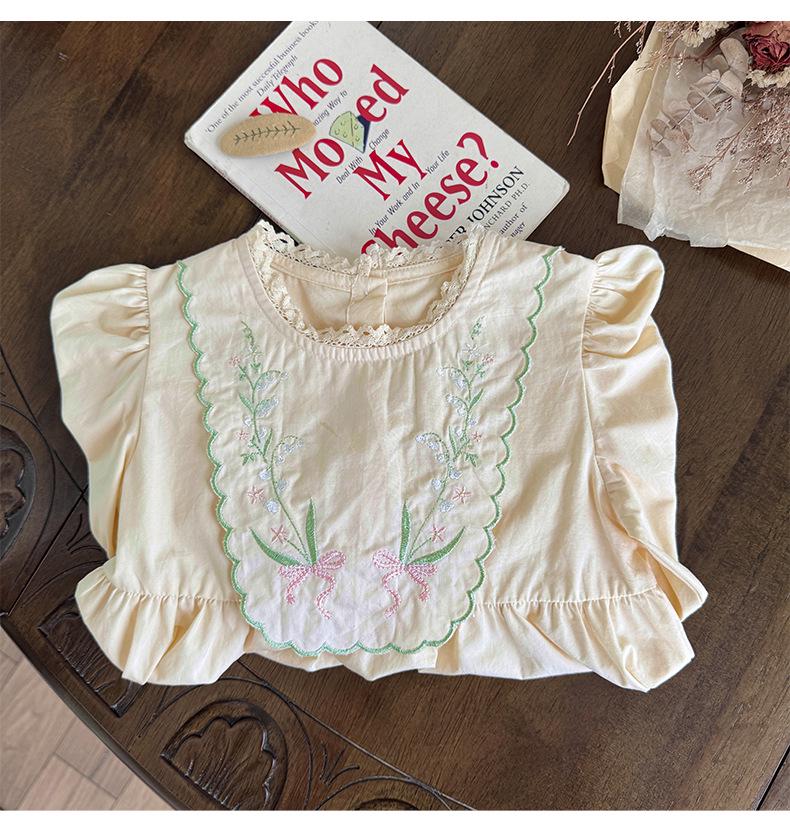 Korean Floral Embroidery Toddler Princess Dress in Pure Cotton - Autumn 2026 Long Sleeve Lapel Skirt