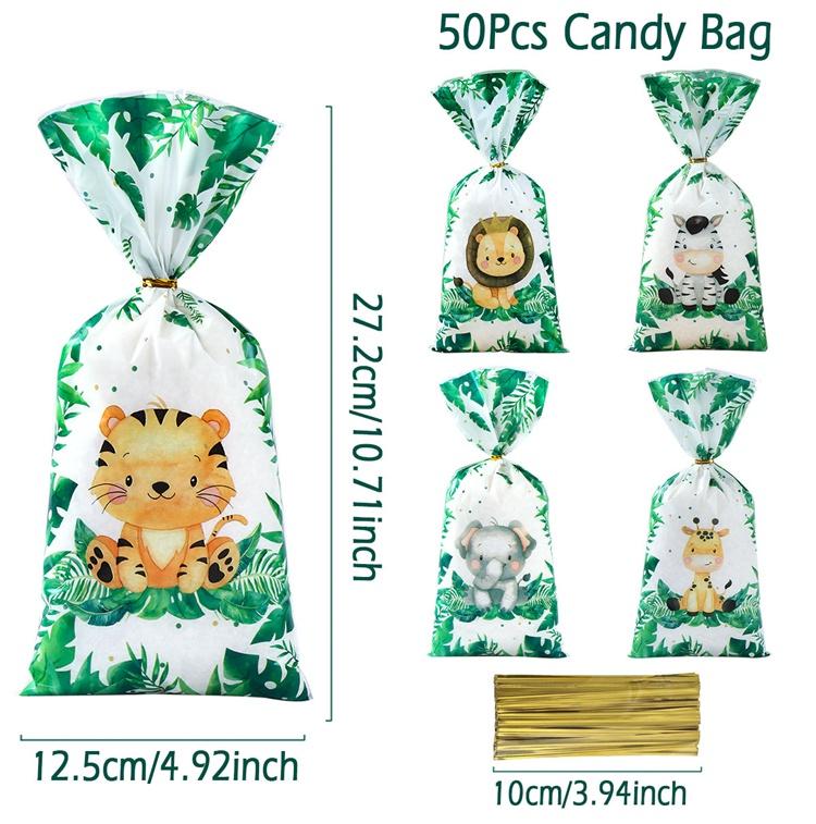 Jungle Animals Candy Gift Bags Biscuit Packing Bag Wild One Safari Gift Bag Birthday Party Decoration Kids Supplies Baby Shower