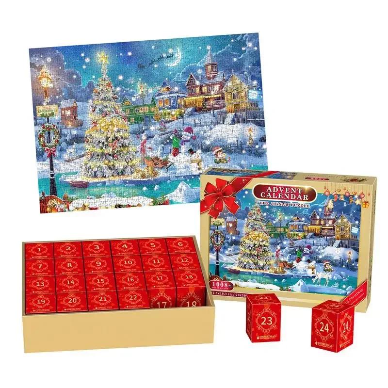 Christmas Puzzle Advent Calendar 24 Days Countdown To Christmas 1008 Pieces Jigsaw Puzzles Blind Gift Box Stocking Christmas Toy