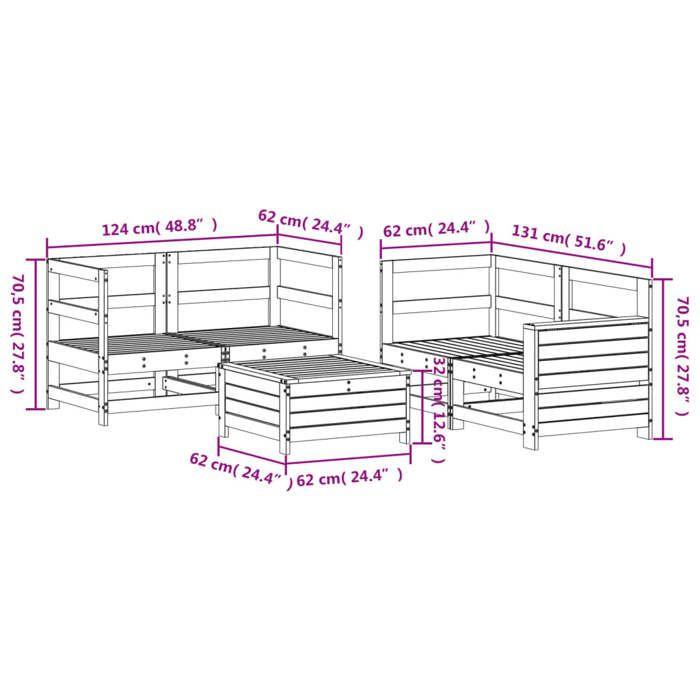 VidaXL Salon de jardin 5 pcs blanc bois massif de pin, ensemble de canapés d'extérieur, ensemble de canapés de jardin, 3250813