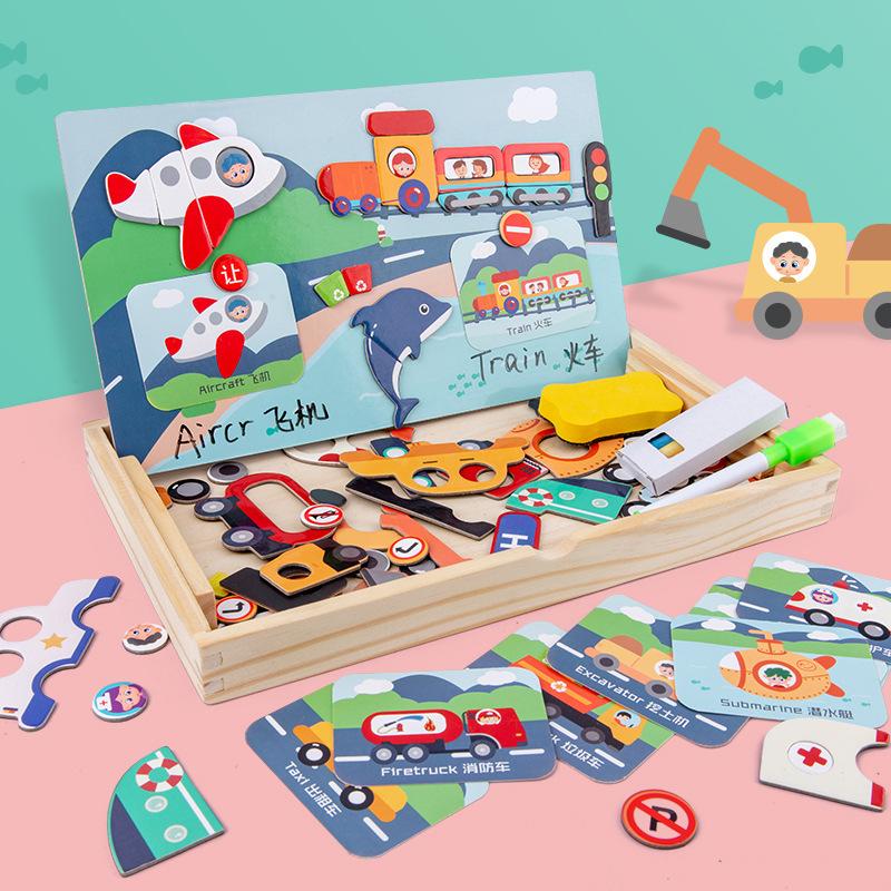 Children's Early Education Educational, Magnetic Character Cognition, Transportation, Puzzle Toys, Puzzle Music, Double-sided Learning Drawing Board