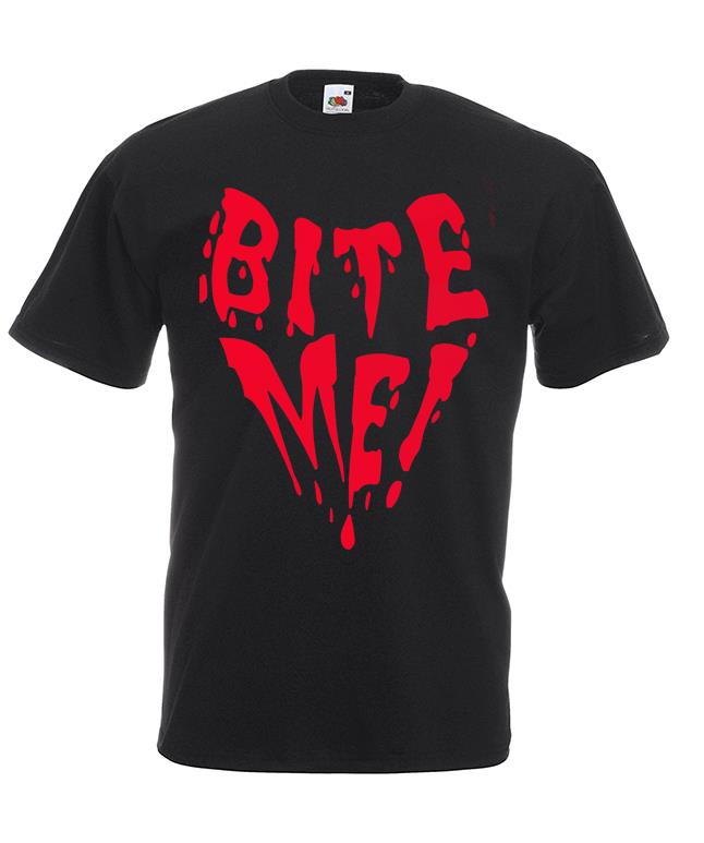 Adults Bite Me Vampire Dracula Quote Halloween Unisex Black TShirt 2XL