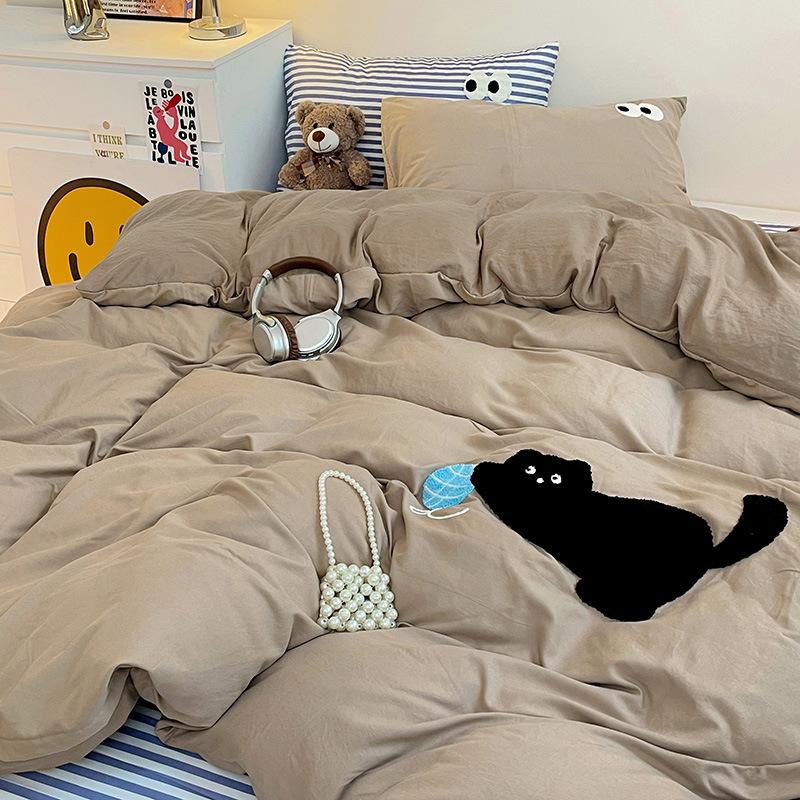 Class A Ins Pure Washed Cotton Bedding Four-Piece Set Quilt Cover Quilt Cover Bed Sheet Person Student Dormitory Three-Piece Set