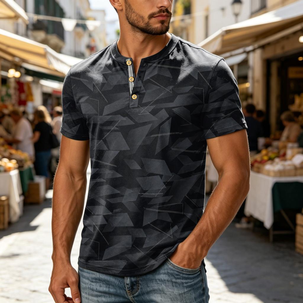 Men's Short Sleeve Henley Shirt Casual Button Placket Top Lightweight Breathable Summer T-Shirt Slim Fit Soft Fabric