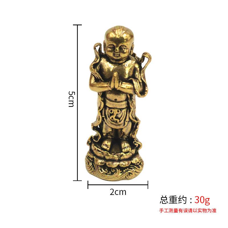 Brass Golden Wealth God Dragon Buddha Boy and Girl Pair Copper Statue Home Decor Figurines