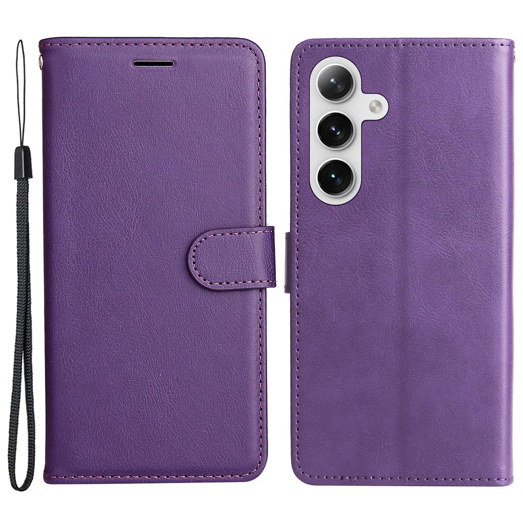 For Samsung Galaxy S25/S24 Case Solid Color Leather Mobile Cover Wallet Stand with Strap