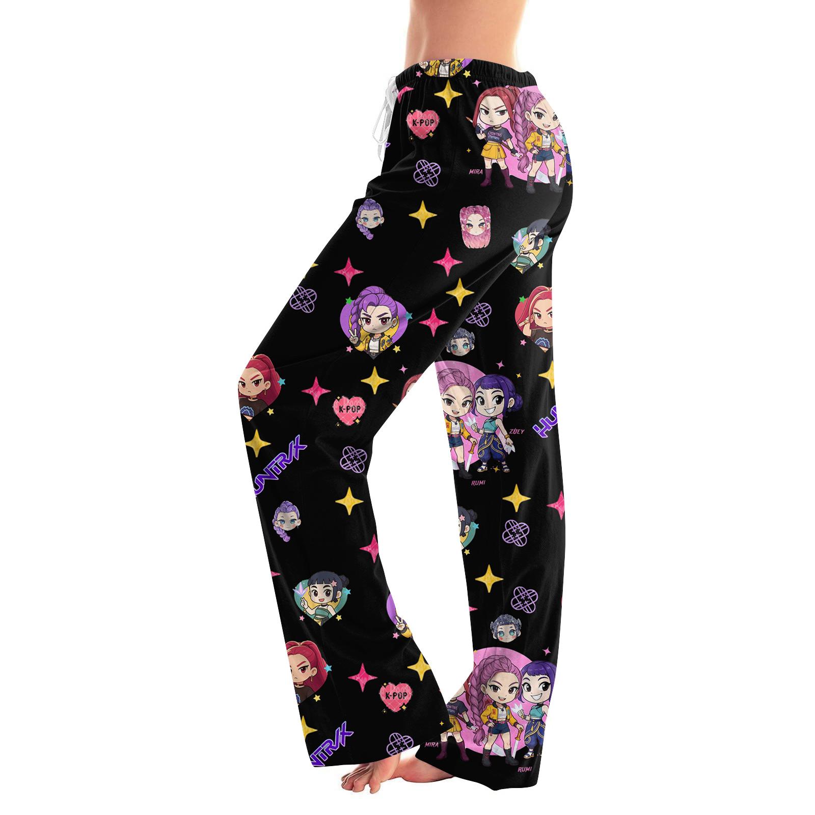 

Женские пижамные штаны, одежда для сна, повседневные брюки с эластичной резинкой на талии, удобные прямые свободные брюки для йоги L чёрный