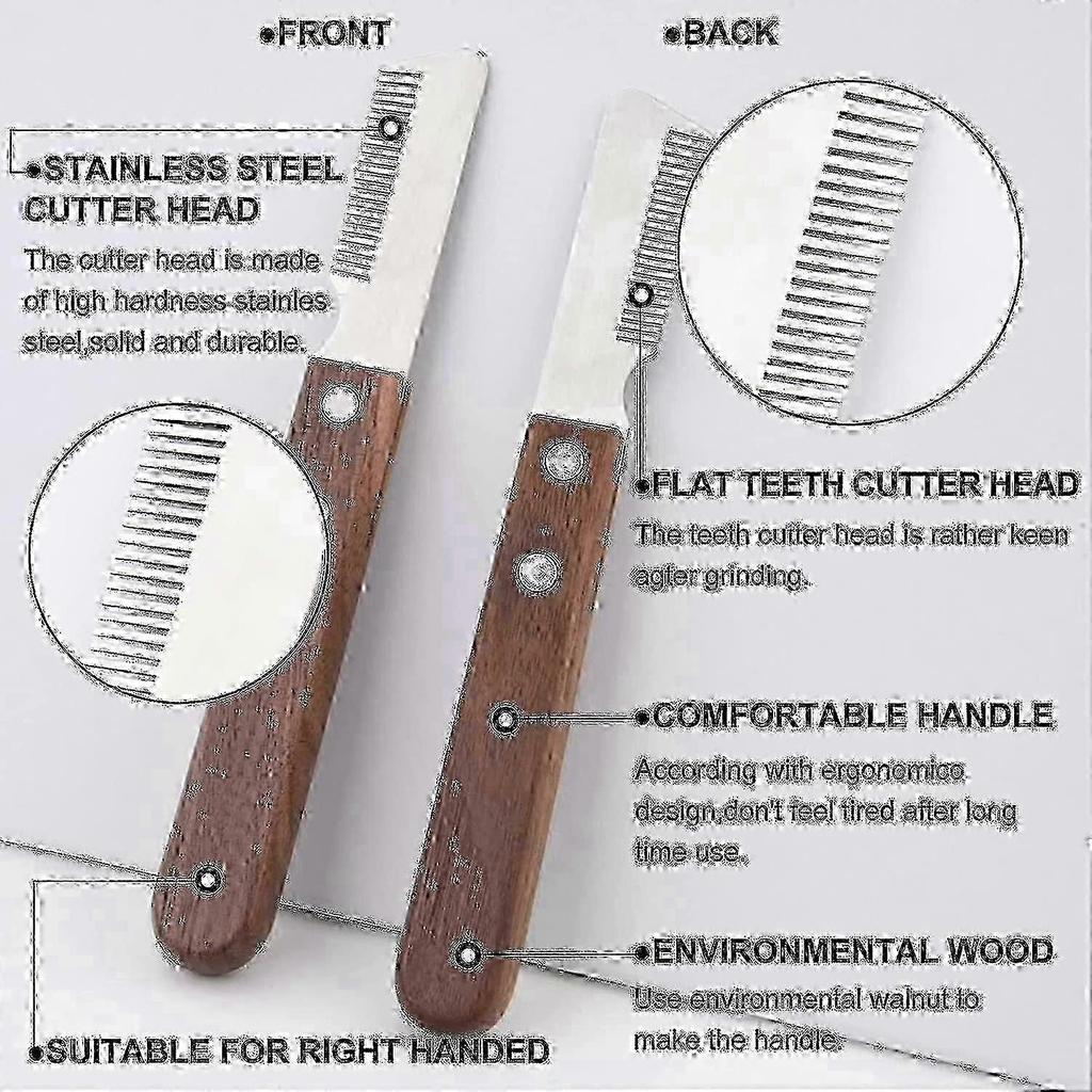 Professional Dog Stripping Knife, a Hand Grooming Tool for Terriers with an Ergonomic Wooden Handle