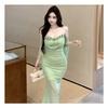 2026 Green Fairy Spaghetti Strap Floral Fishtail Dress – Petite, Sexy, Chic & Hip-Hugging