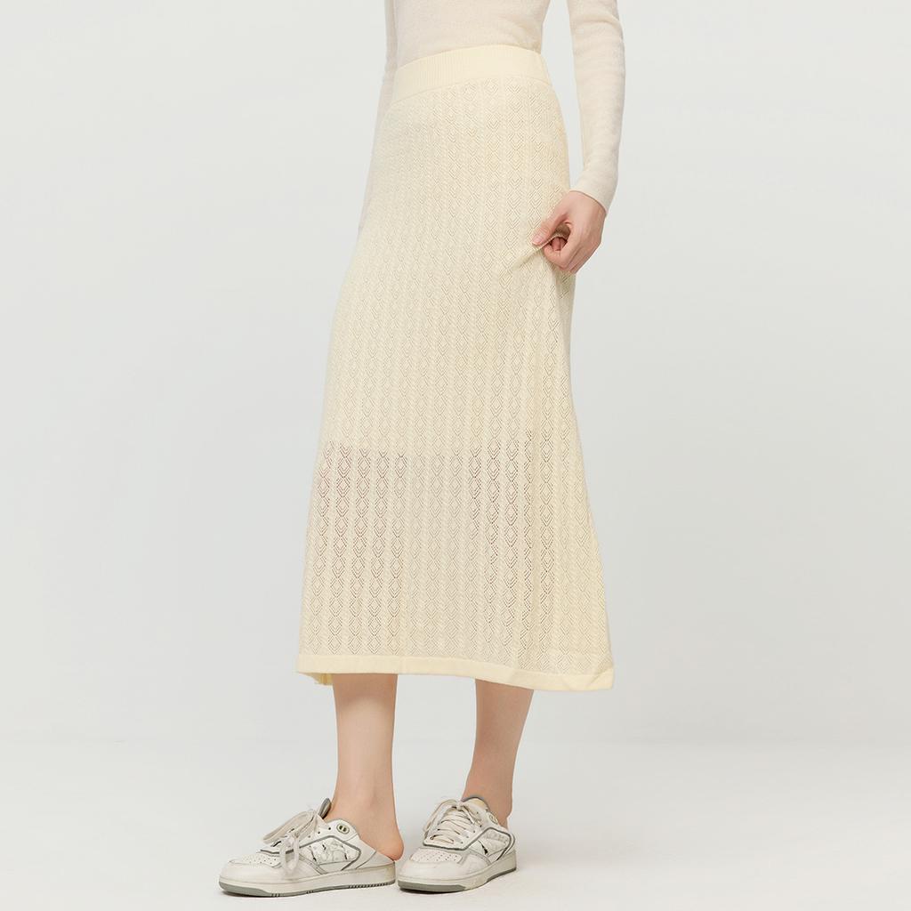 Fashionable and elegant style hollow lace texture skirt for women in spring and autumn, solid color versatile, soft and comfortable long skirt