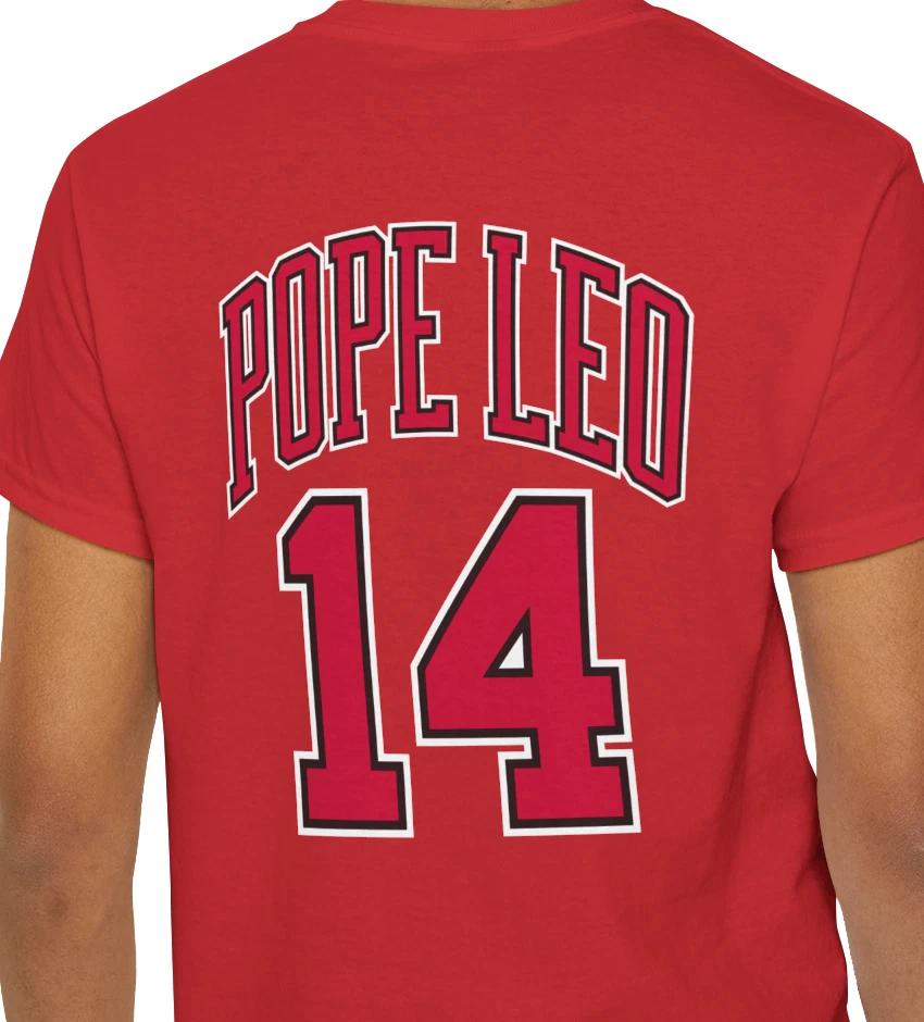 Pope Leo XIV of Chicago Sport Jersey Number 14 Red Print T shirt S