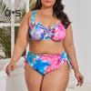 Wysoka talia Floral Print 2 sztuk/zestaw Kobiety Bikini Regulowane Plus Size Spaghetti Strap Split Swimsuit