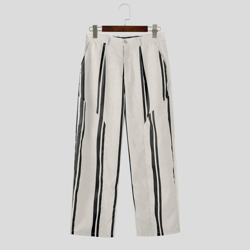 

INCERUN мужские повседневные свободные длинные широкие брюки с застежкой-молнией и полосатым принтом 5XL чёрный