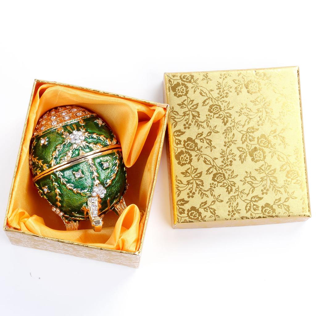Enamel Metal Diamond-Inlaid Egg Jewelry Box, Easter Egg Trinket Box