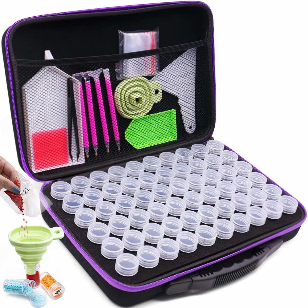 Diamond Painting Organizer, 60 slot Diamond Painting Kit Příslušenství a nástroje Přenosný organizér na diamantové malování pro 5D diamantové prsteny na šperky