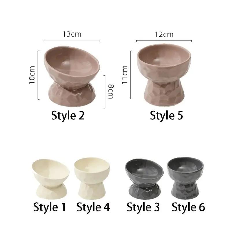 Non-slip Ceramic Pet Bowl High Foot Design, Creative Slanted Flat Mouth Food Water Feeding Basin for Cat Dog