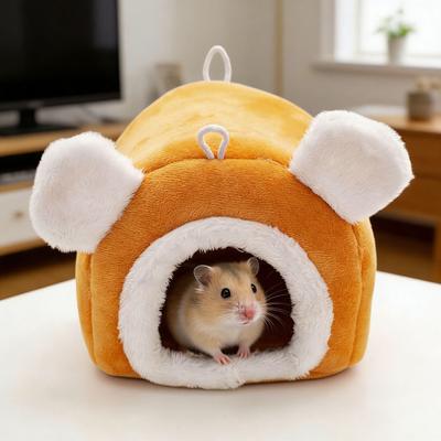 Casa de Hamster de Pelúcia com Orelhas de Urso Quente de Inverno Porquinho-da-Índia Rato Chinchila Coelho Papagaio Esquilos Cama Ninho Caverna para Pequenos Animais Cama Ninho de Dormir