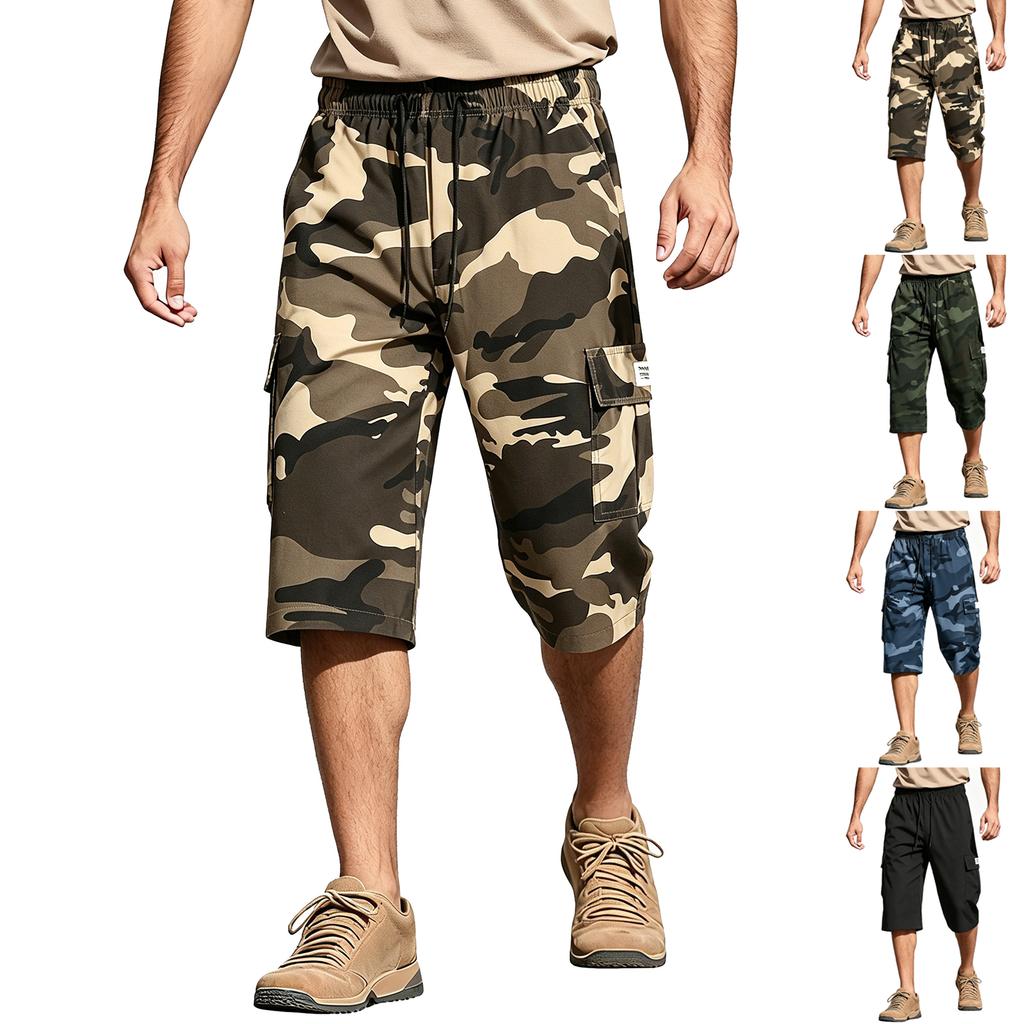 Herren Cargoshorts Leichte Outdoor-Sport Mehrere Taschen Arbeitskleidung Caprihosen Elastischer Bund Sommer Freizeit Arbeitshosen