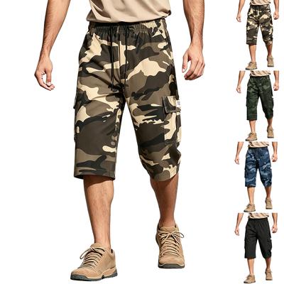 Men's Cargo Shorts Lightweight Outdoor Sports Multi Pocket Workwear Capri Pants Elastic Waist Summer Casual Work Pants