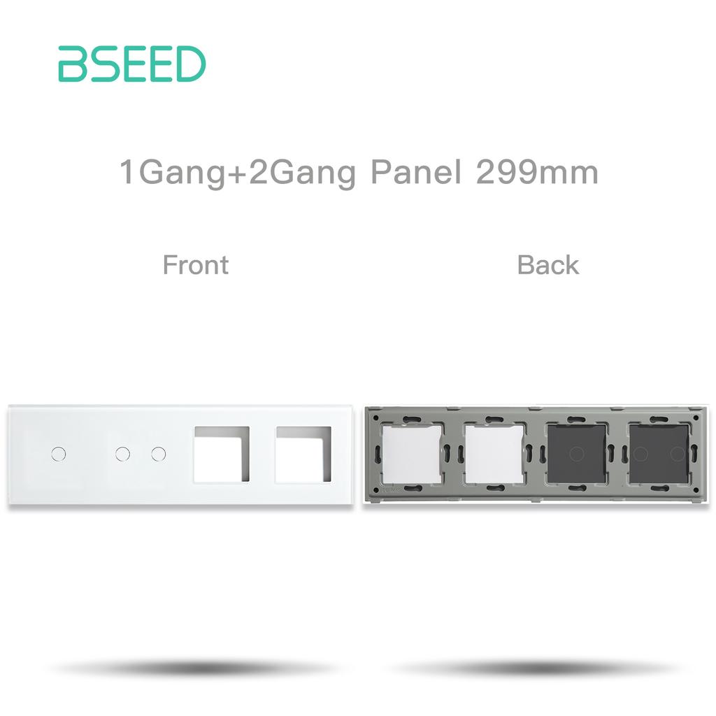 BSEED Double 1/2/3Gang Touch Switch Plus Dual Socket Crystal Glass Panel EU Standard 299mm  DIY Part Front Panel Without Switch