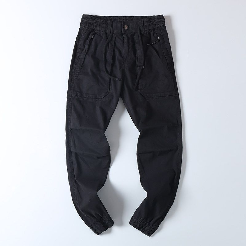 Export OEM Goods Tail Goods Pure Cotton Washed Overalls Casual Pants Men Trendy Spring & Fall Elastic Waist Ankle-Tied Harem Pants